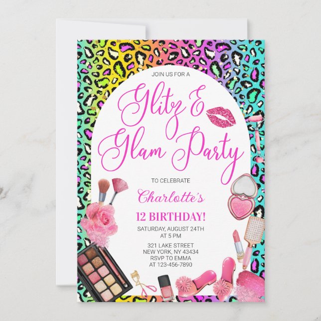 Invitación Fiesta de Cumpleaños Glitz y Glam (Anverso)