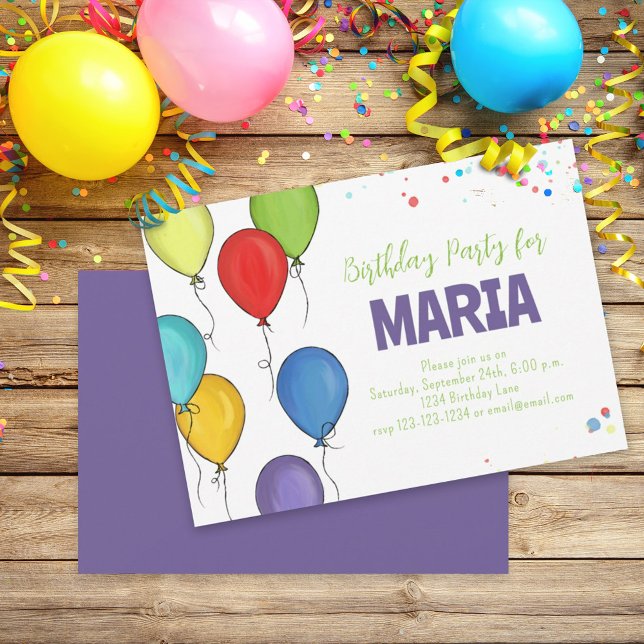 Invitación Fiesta de cumpleaños Globos Diversión Confetti (Subido por el creador)