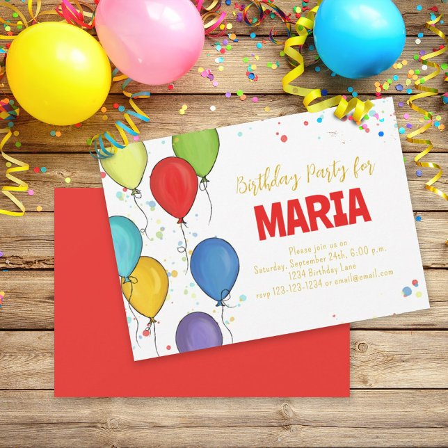 Invitación Fiesta de cumpleaños Globos Diversión Confetti (Subido por el creador)