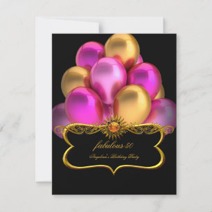 Invitación Fiesta de Cumpleaños Globos Negros Dorados Fabulos