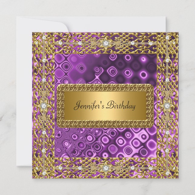 Invitación Fiesta de cumpleaños Gold Black Purple Cualquier e (Anverso)