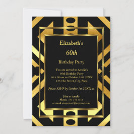Invitación Fiesta de cumpleaños Gold Black Vintage Art Deco