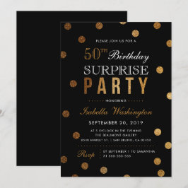 Invitación Fiesta de cumpleaños Gold Confetti y Black Surpris
