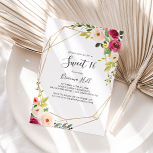 Invitación Fiesta de cumpleaños Gold Geometric Greenery Sweet
