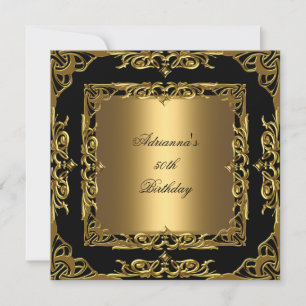 Invitación Fiesta de cumpleaños Gold Lace 50 Oro Overlay Negr