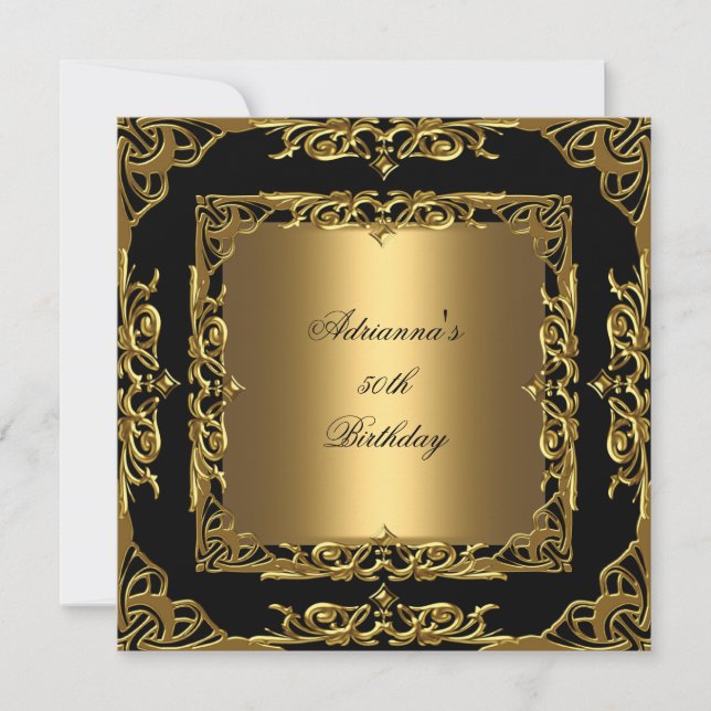 Invitación Fiesta de cumpleaños Gold Lace 50 Oro Overlay Negr (Anverso)