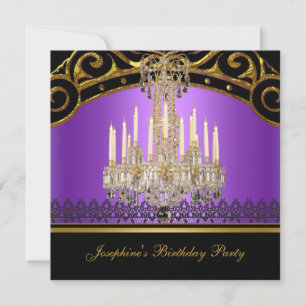 Invitación Fiesta de cumpleaños Gold Purple Black Chandelier