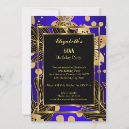 Invitación Fiesta de cumpleaños Gold Royal Blue Floral