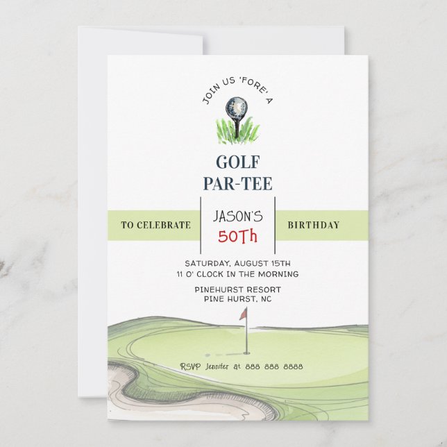 Invitación fiesta de cumpleaños Golf PAR-TEE (Anverso)