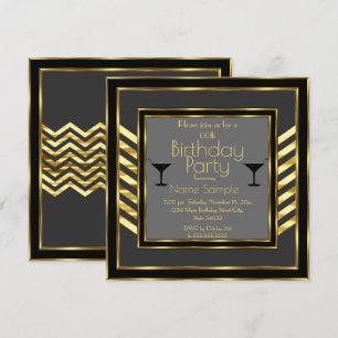 Invitación Fiesta de cumpleaños Gray Black Gold Art Deco Mart