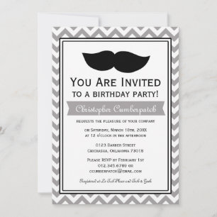 Invitación Fiesta de cumpleaños Gray Mustache Chevron