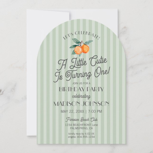 Invitación Fiesta de cumpleaños Green Little Cutie Citrus (Anverso)