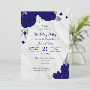 Invitación fiesta de cumpleaños gris de plata azul real