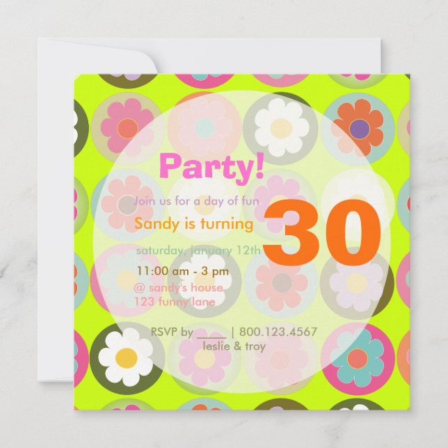 Invitación Fiesta de cumpleaños Groovy Daisies/ Brillantes Se (Anverso)