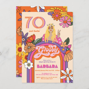 Invitación Fiesta de cumpleaños Groovy del Chica retro hippie