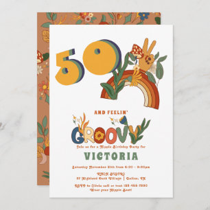 Invitación Fiesta de cumpleaños Groovy del retro Hippie 70