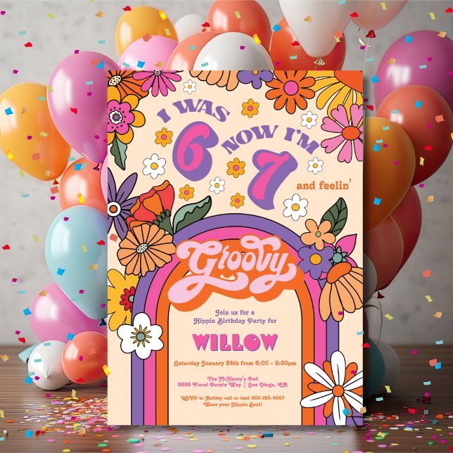 Invitación Fiesta de Cumpleaños Groovy Hippie Seis Siete (Subido por el creador)