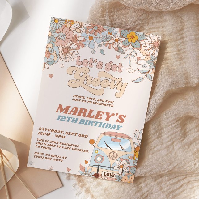 Invitación Fiesta de cumpleaños Groovy Retro Floral (Subido por el creador)