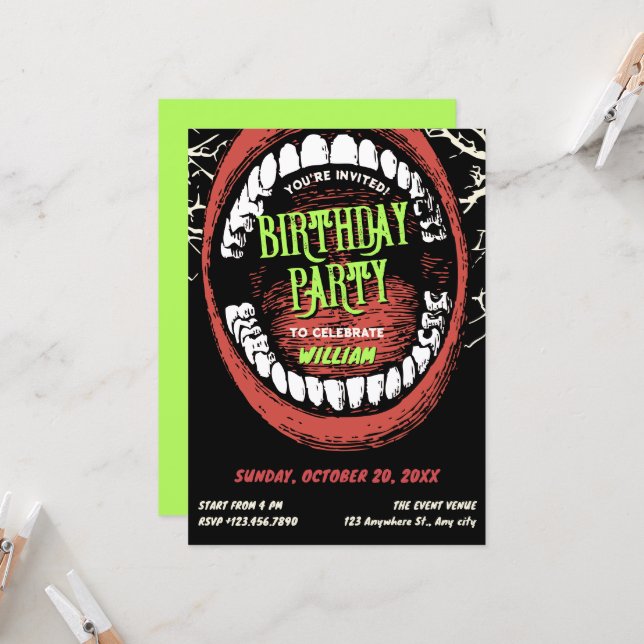 Invitación fiesta de cumpleaños grunge (Anverso/Reverso In Situ)