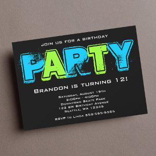 Invitación Fiesta de cumpleaños grunge verde y azul