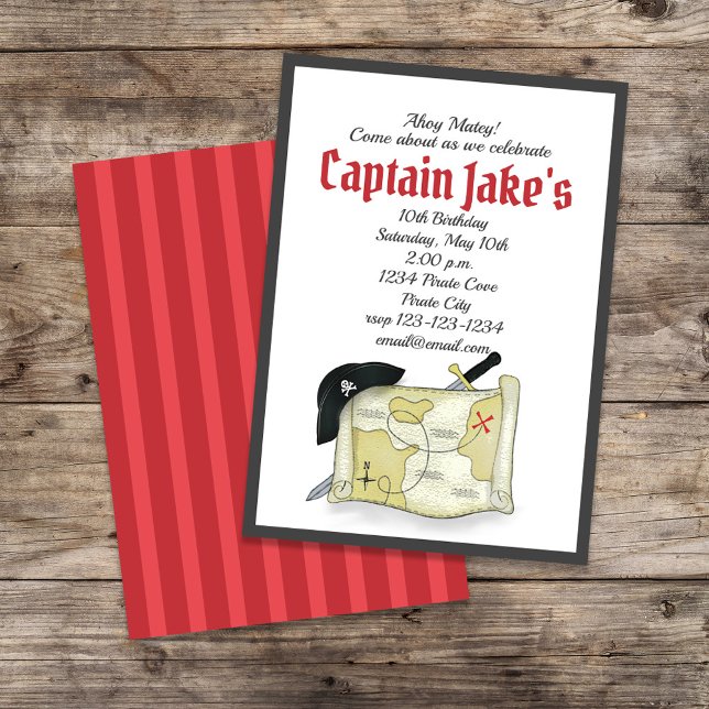 Invitación Fiesta de cumpleaños Guay Personalizado pirata (Captain Jake's birthday party invitation template.)