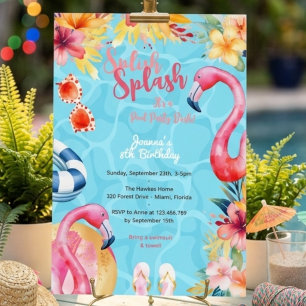 Invitación fiesta de cumpleaños hawaiana en la piscina de ver