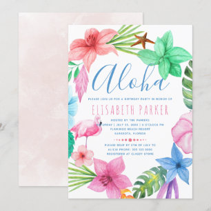 Invitación Fiesta de cumpleaños hawaiana tropical aloha flora