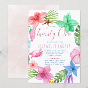 Invitación Fiesta de cumpleaños hawaiano tropical floral vein