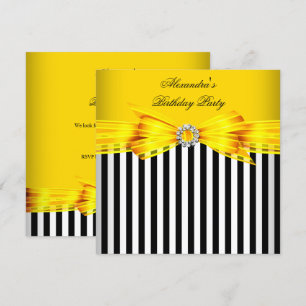 Invitación Fiesta de Cumpleaños Hermosa con Rayas Amarillas N