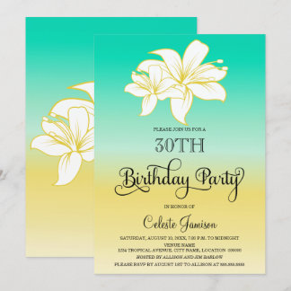 Invitación Fiesta de cumpleaños Hibiscus Sand and Sea Color O