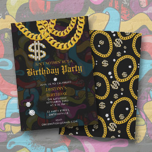 Invitación Fiesta de cumpleaños Hip Hop Cadena de oro Grafiti