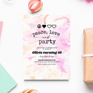 Invitación Fiesta de cumpleaños Hippie de Pink Tie Dye Groovy
