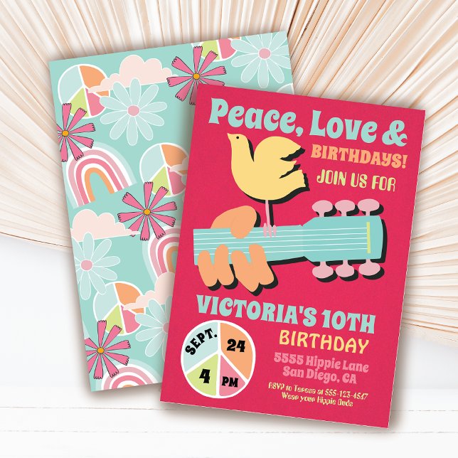 Invitación Fiesta de cumpleaños Hippie de Woodstock (Subido por el creador)