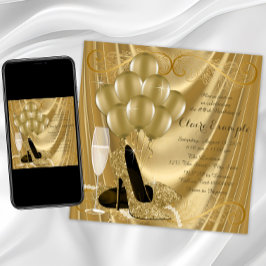 Invitación Fiesta de Cumpleaños Hollywood Glamour Gold