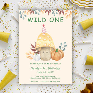 Invitación Fiesta de cumpleaños hongo lindo flora de otoño 1e