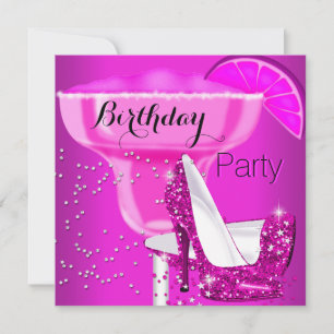 Invitación Fiesta de cumpleaños Hot Pink Cocktail High Heels