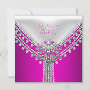 Invitación Fiesta de Cumpleaños Hot Pink Diamante Blanco Joya