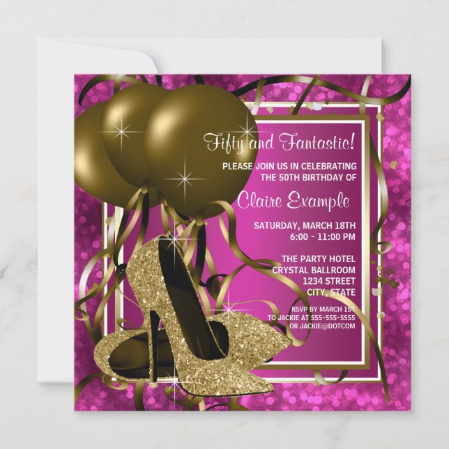 Invitación Fiesta de cumpleaños Hot Pink para mujeres de alto (Anverso)
