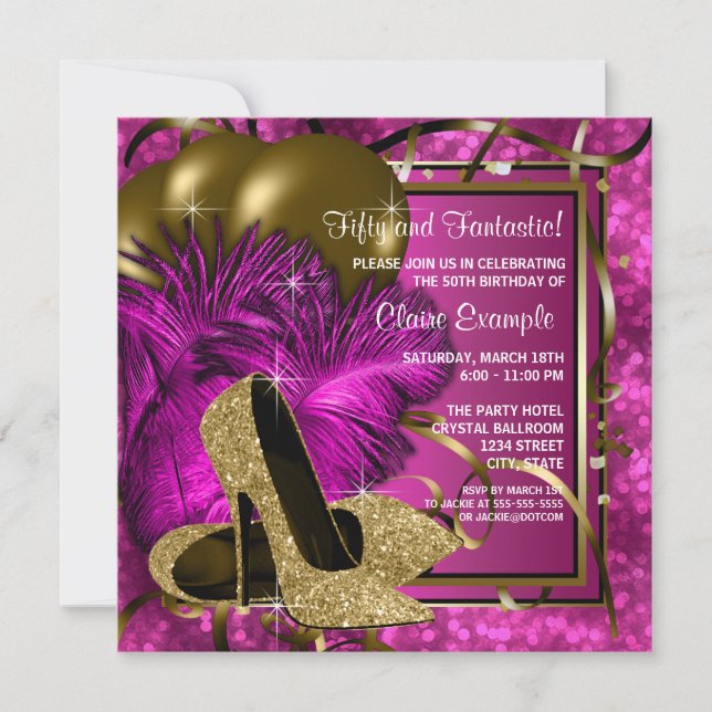 Invitación Fiesta de cumpleaños Hot Pink para mujeres de alto (Anverso)