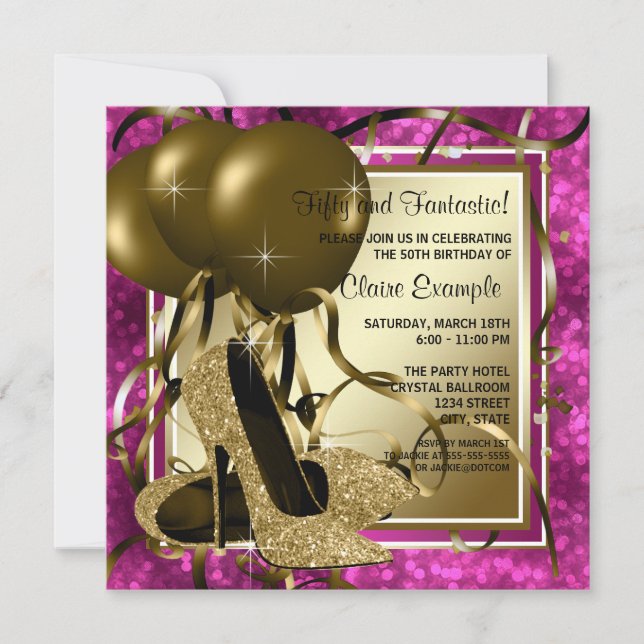 Invitación Fiesta de cumpleaños Hot Pink para mujeres de alto (Anverso)