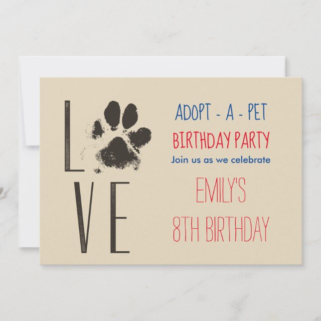 Invitación Fiesta de Cumpleaños Huella de Mascota Adoptar una (Anverso)