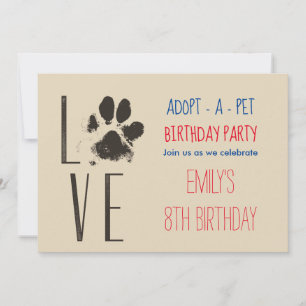 Invitación Fiesta de Cumpleaños Huella de Mascota Adoptar una