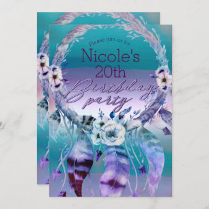 Invitación Fiesta de cumpleaños ideal púrpura y verde azulada