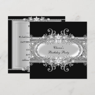 Invitación Fiesta de Cumpleaños Imagen de joyas Negro Blanco 