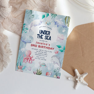 Invitación Fiesta de Cumpleaños Infantil Acuarela Bajo el Mar