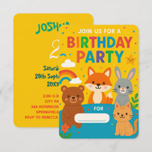 Invitación Fiesta de Cumpleaños Infantil Animales del Bosque 