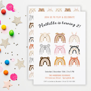 Invitación Fiesta de Cumpleaños Infantil Animales Lindos Arco