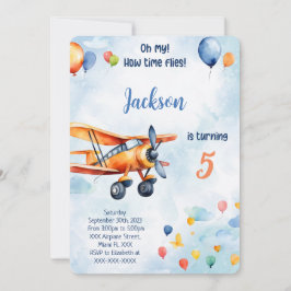 Invitación Fiesta de Cumpleaños Infantil Avión Naranja