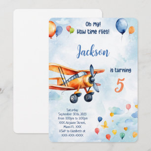 Invitación Fiesta de Cumpleaños Infantil Avión Naranja