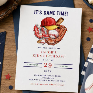 Invitación Fiesta de cumpleaños infantil béisbol azul marino 